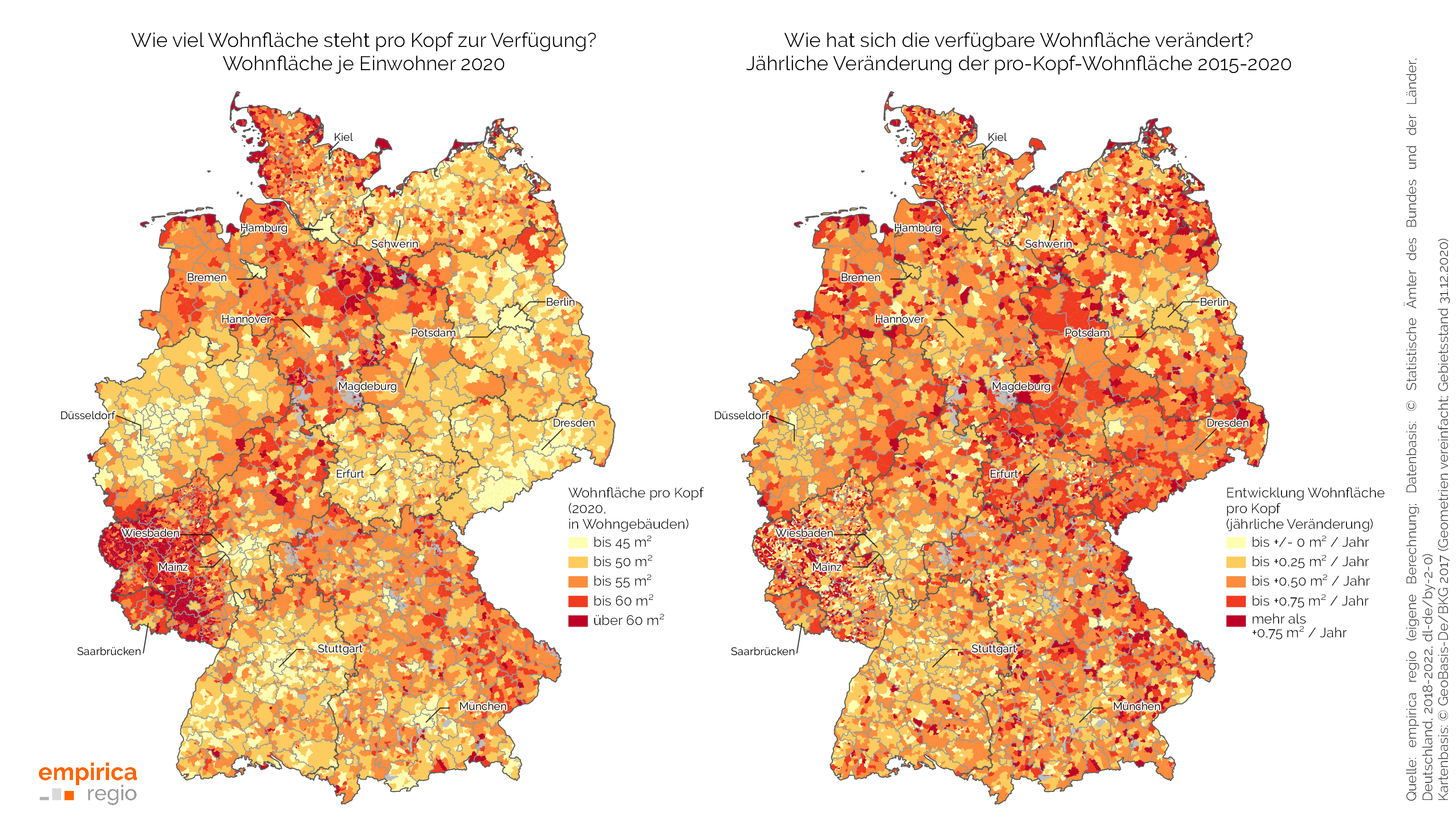 Verfügbare Wohnfläche pro Kopf in den Gemeinden in Deutschland