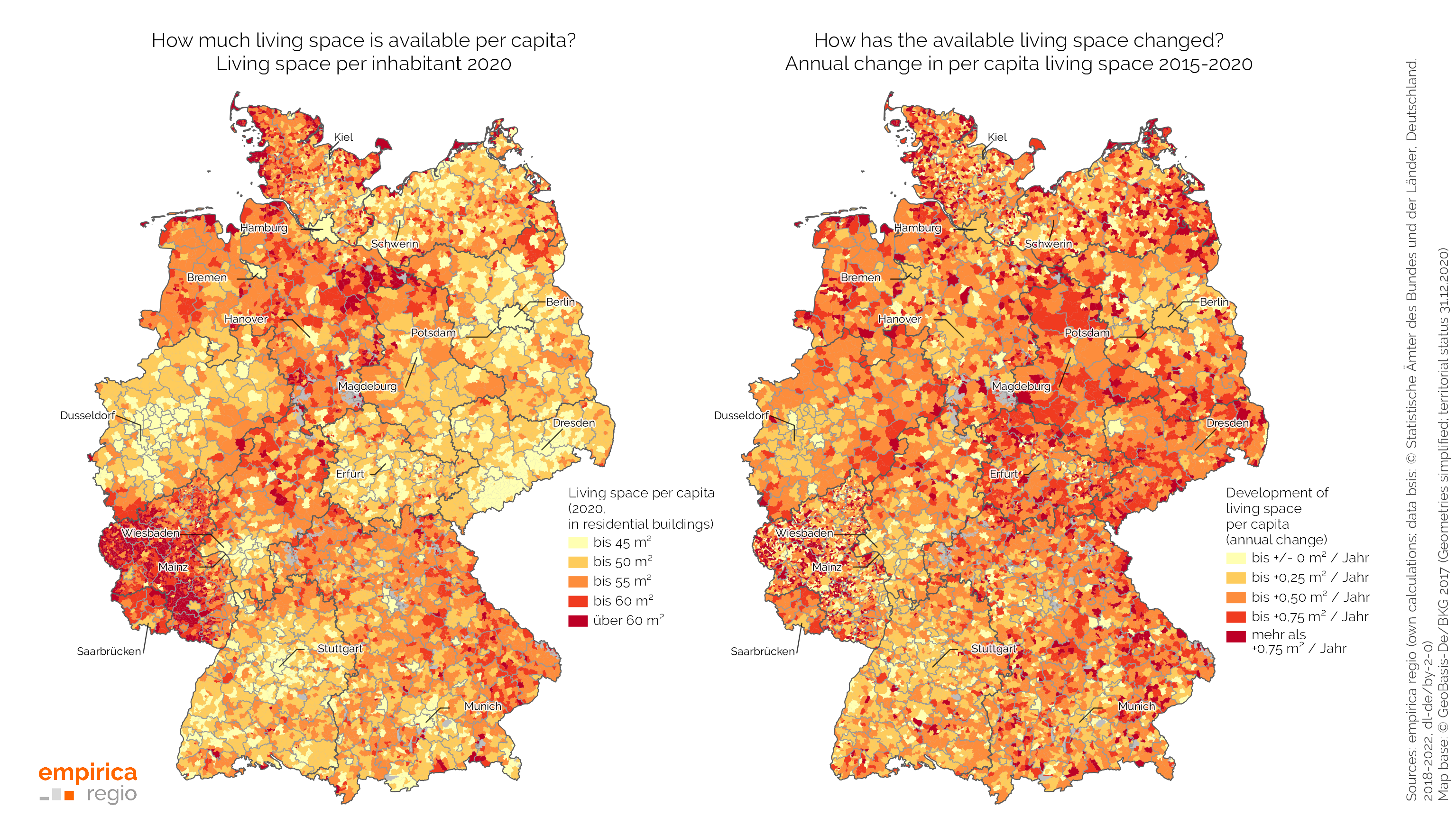 Available living space per capita in the municipalities in Germany